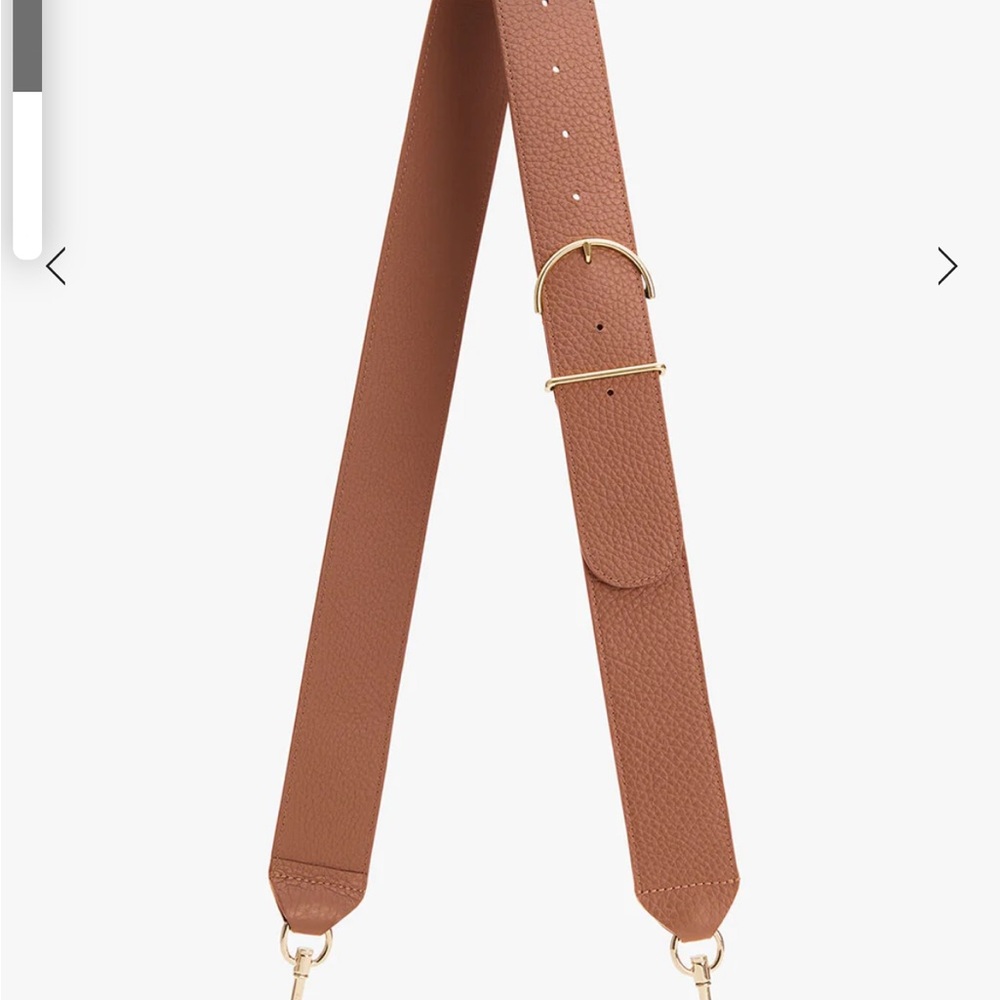 Cuyana leather adjustable wide strap in caramel
